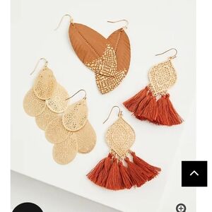 🆕GOLD-TONE FEATHER TASSEL & FILIGREE EARRINGS -